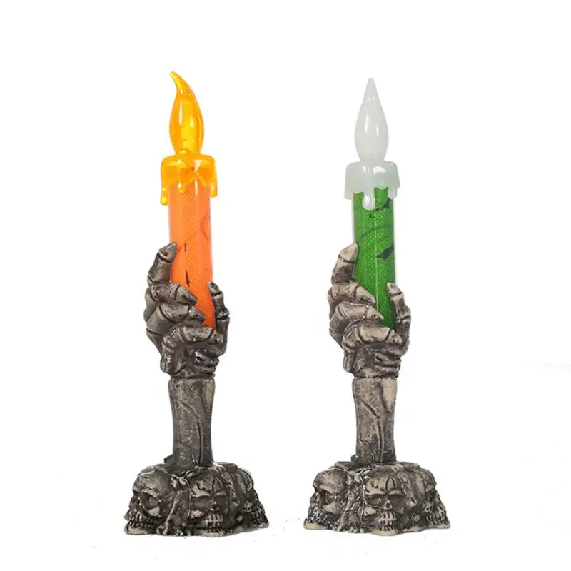 

2PCS Halloween LED Light Skull Candle Holder Skeleton Ghost Hand Flameless Candle LED Light Battery Operated Party Bar