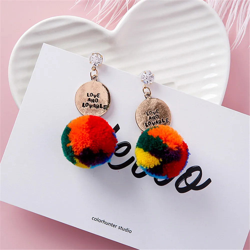 

Korean 2019 Colorful Hair Ball Fall Winter Women Dangle Drop Earrings pendientes Fashion Jewelry Accessories Wholesale-DDD5-W3