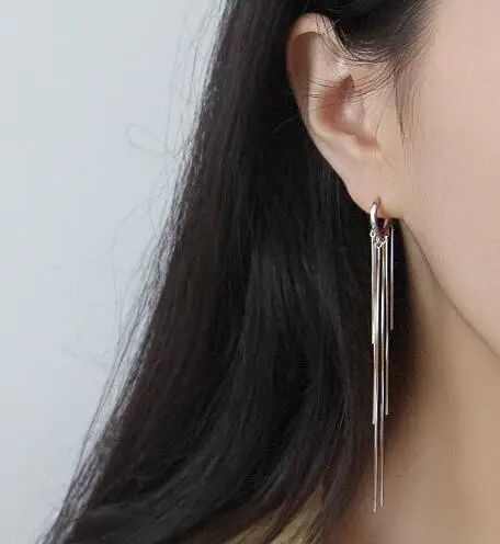 SILVER SHANICE 925 пробы серебряные женские ювелирные изделия INS цепочка из змеиных костей кисточкой длинное кольцо с кисточкой серьги подарок для девочек - Окраска металла: SILVER