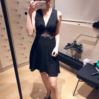 

19 Summer Slim Fit Deep V Collar Sexy Hollow Out Dress Women's Skirt Dress R20469e 93007