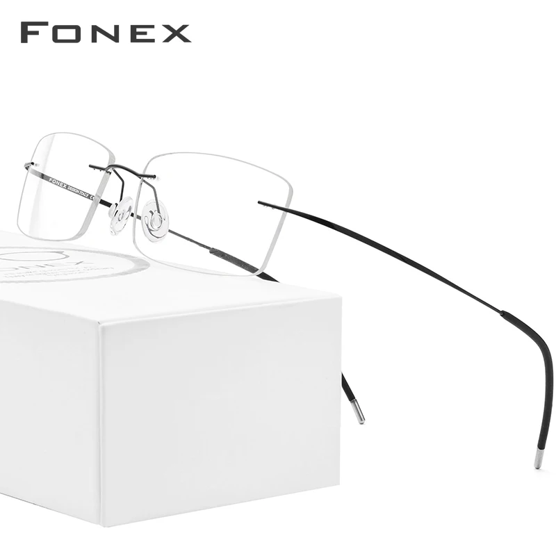 FONEX очки без оправы из титанового сплава, мужские ультралегкие квадратные оправы для очков, мужские очки по рецепту, очки с оптической оправой для близорукости, 76127