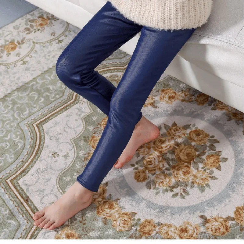 New Winter Item Girl Pu Leather Pant Warm Trousers Four Colors 3-10 Years