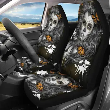 

INSTANTARTS Fashion Sugar Skull Car Seat Covers for Women Auto Interior Accessories Day of the Dead Skull Front Seat Cover 2020
