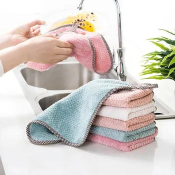 

5pcs Super Absorbent Clean Cloth Microfiber Kitchen Cleaning Wiping Rag Dish Towel Household Sink Wipe Coral Fleece Clean Towels