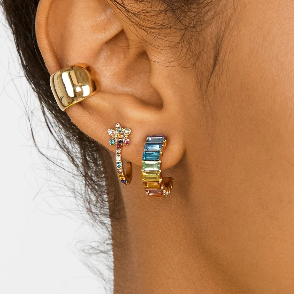 Hoop Earrings VG 6YM Rainbow hoop earrings for Women Colorful Rectangle Cubic Zirconia Earrings Classic Luxury Female Fashion Jewelry