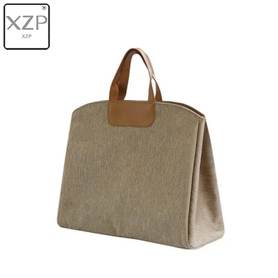 Коричневый XZP Super Large Capacity Briefcase Korean Canvas A4 Document Office Bag for Women Men 15" laptop Bags Shoulder Messenger Bag - Цвет: Коричневый
