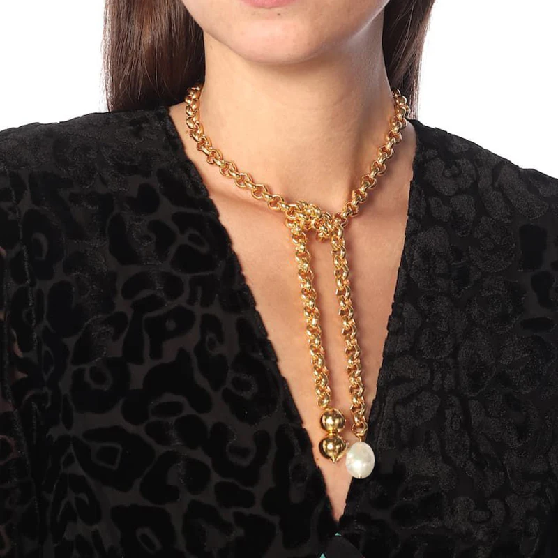 Chunky Lariat Necklace with Pearl Pendant – Onpost