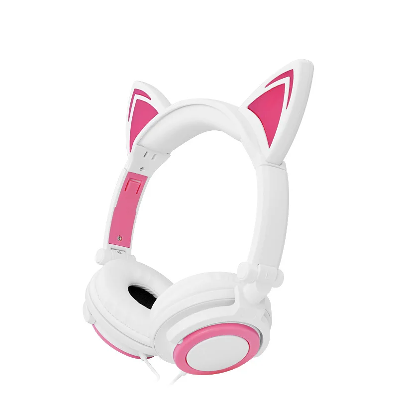 Fashion Cat Ear Headphones With Led Light Cute Cat Ear Gaming Headset For Girls Children Flashing Glowing Gaming Earphones