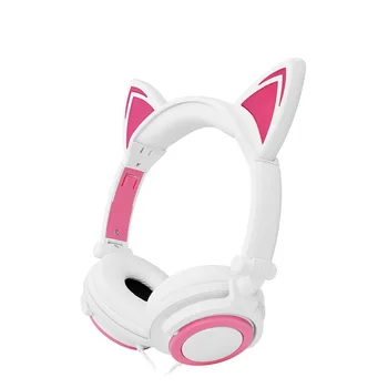 Fashion Cat Ear Headphones With Led Light Cute Cat Ear Gaming Headset For Girls Children Flashing Glowing Gaming Earphones