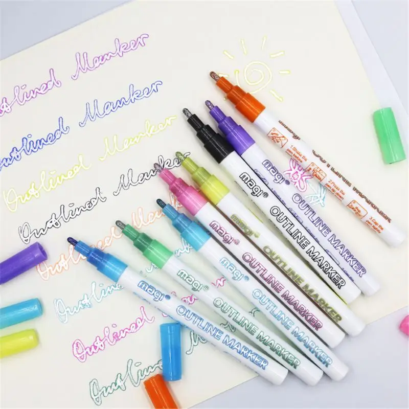 Самоконтурные Маркеры цвета "металлик", 8 шт Двойная Линия ручки BuIIet Journal Pens& Colore