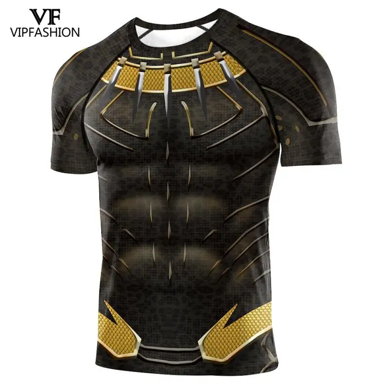 VIP FASHION Black Panther Costume Boy Adult Men 3D printed Superhero Raglan Sleeves Compression Shirts Tops For Male