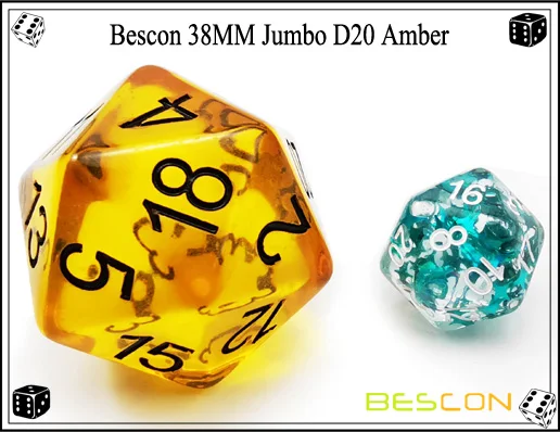 Bescon Jumbo светящиеся D20 38 мм, большой размер 20 сторон кости 1,5 дюймов, большой 20 граней кубик в различных твердых, блестящих, светящихся цветов