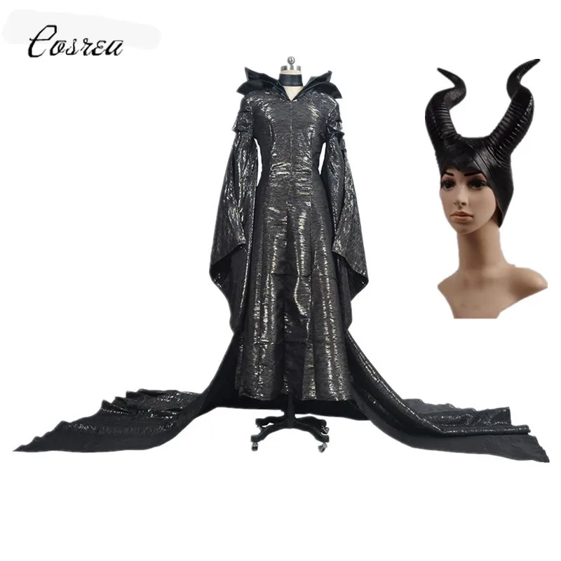 Maleficent Mistress of Evil Halloween Maleficent Cosplay Costumes Scary Horror Dress Horns Black Queen Witch Clothing