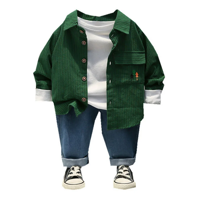 

Autumn Children Suits Cotton Clothes Baby Boys Strips Blouses+ Denim Jeans 2Pcs Fashion Toddler Kids Boys Jeans Sets 0-4y