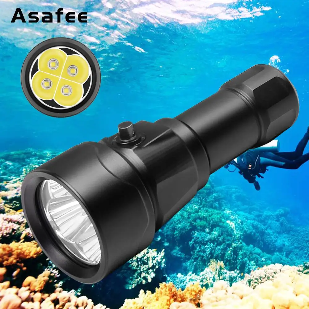 

Asafee Underwater Diving Flashlight LED 2500 Lumens Cree XM-L L2 LED 150m Underwater Professional Scuba Diving Lights LED