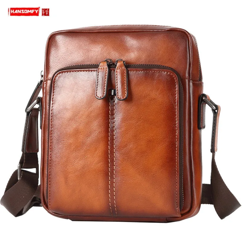 

Leather Men's Bag Leather Shoulder Bag Business Casual Men Messenger Bag Small Back Pack Tide Brand Vertical Section Korean New