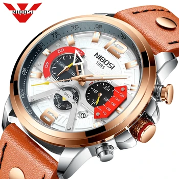 

NIBOSI 2020 Mens Watches Top Luxury Brand Leather Waterproof Sports Quartz Watch Men Fashion Date Clock Watch Relogio Masculino