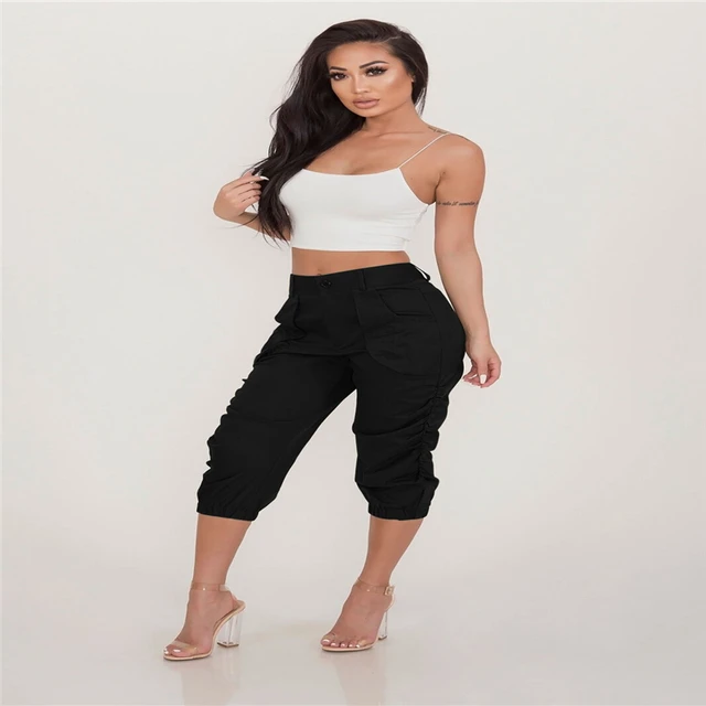 Pantalones Capri informales de cintura elástica para mujer, pantalón corto de harén, cuartos, Otoño y verano, 2019 _ - AliExpress Mobile