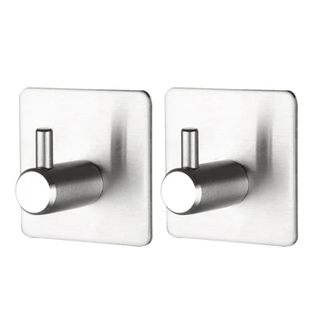 

2pcs Simple Durable Coat Hooks Stainless Steel Glue Hooks Single Hooks Free Punch Hooks for Bathroom A30