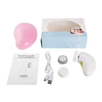 

Mini USB Rechargeable Facial Cleansing Brush Facial Brush 3 Interchangeable Heads Face Cleaner Beauty Tool