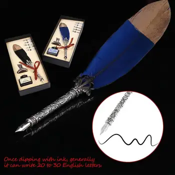 

15ML Refill Ink Feather Quill Pen Feather Fountain Pen Feather Calligraphy Pen Smooth Antique Gift Office Retro Creative