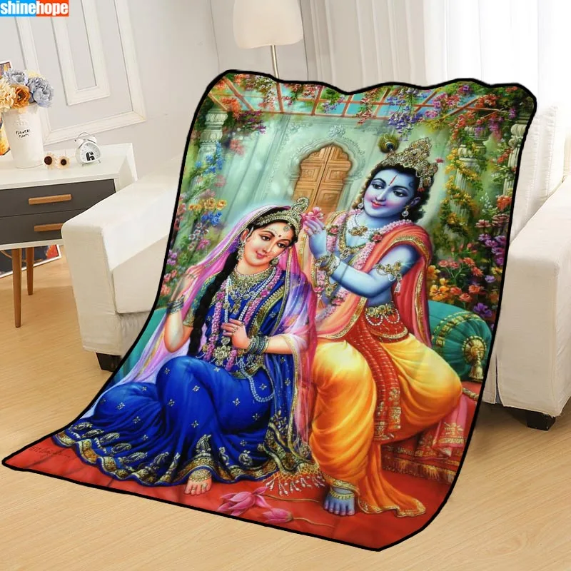 Новое поступление, одеяло Radha Krishna с рисунком, мягкое одеяло для дома/дивана/офиса, переносное одеяло для путешествий - Цвет: Blanket 1
