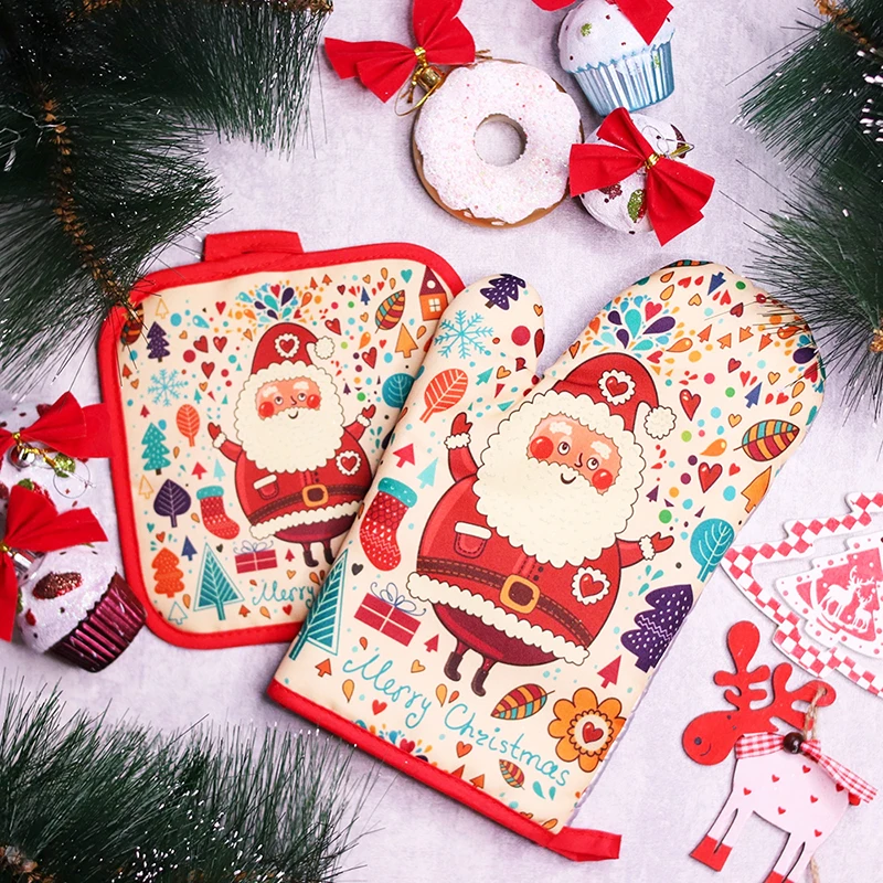 2Pcs Christmas Gloves Oven Mitts Merry Christmas Decorations for Home Ornaments Xmas Navidad Noel New Year Gifts