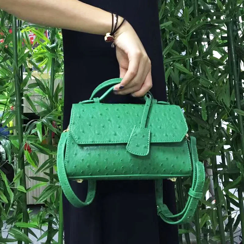 

Green Ostrich Leather Bag New Style Shoulder Bag Fashion Lady Tote Bag High Quality Crossbody Bag