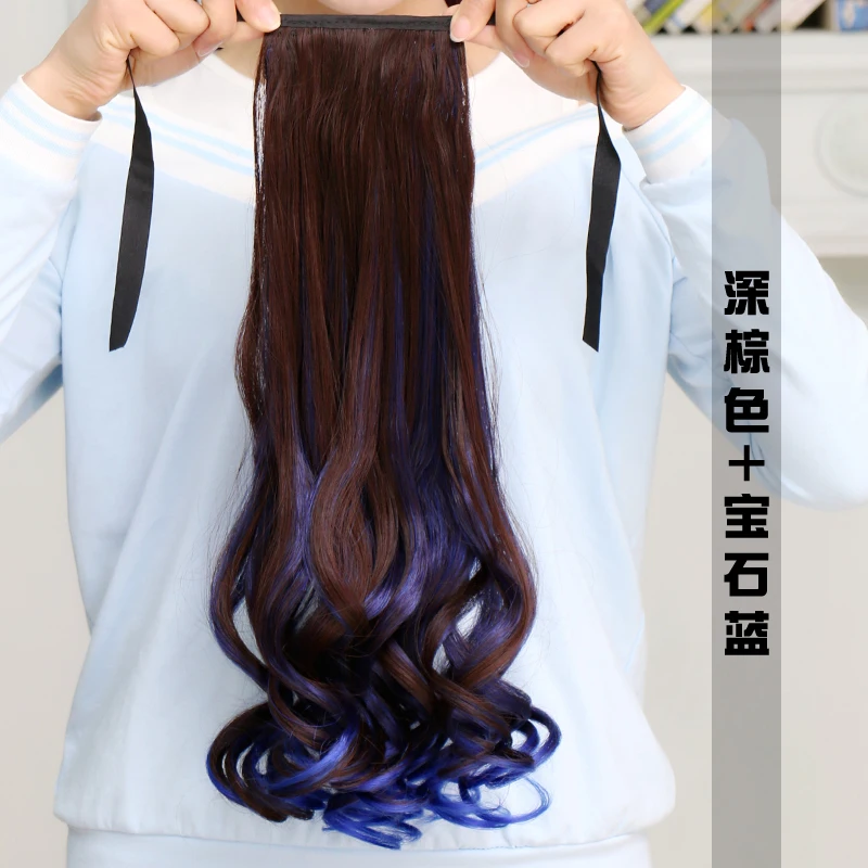 periwig madam long curly hair big wave highlights Bind belt type invisibility gradient ramp reality natural Color Son ponytail - Цвет: 16
