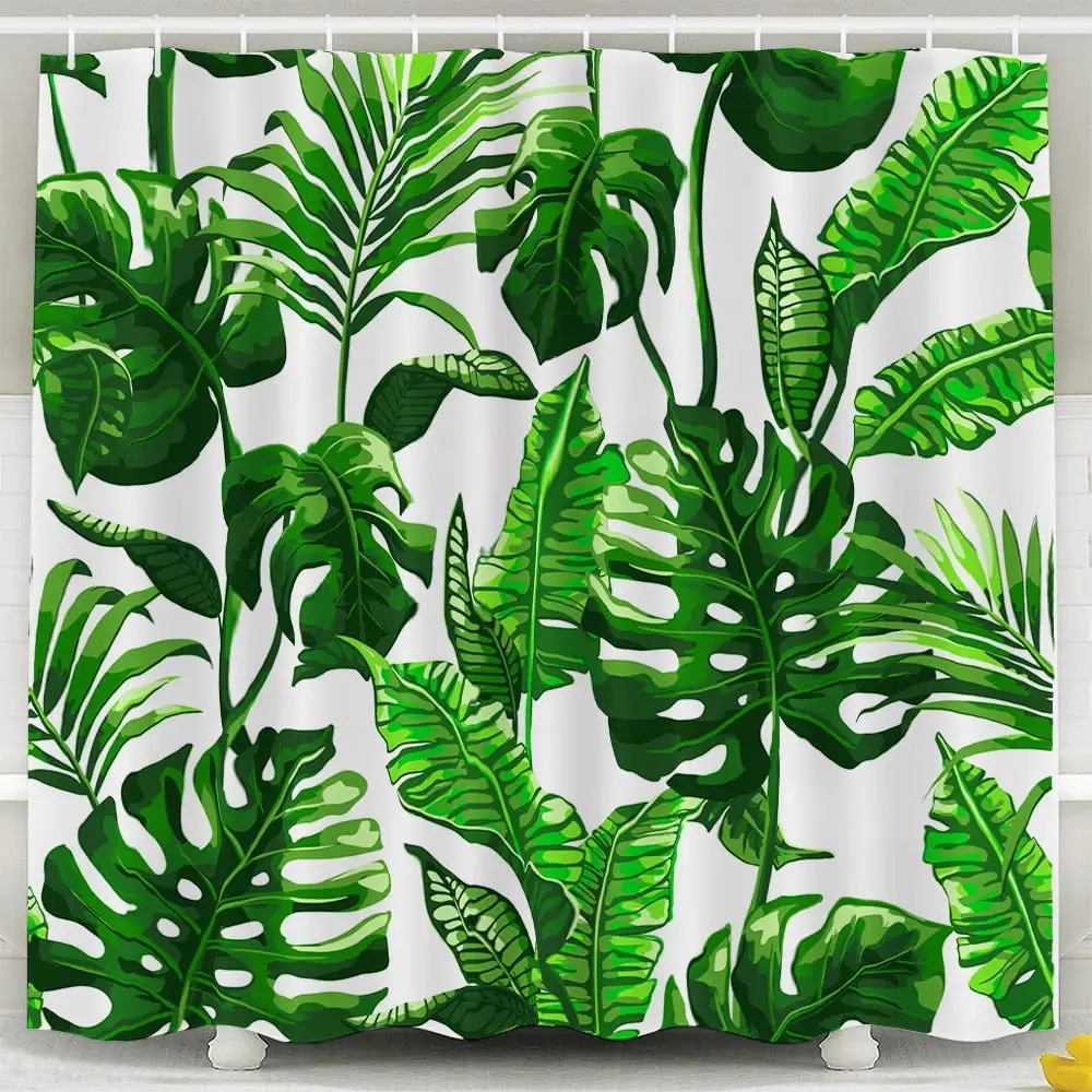 

Shower Curtains, Shower Curtain for Bathroom with Hooks Tropical Palm Leaves Background Pattern Jungle in Trendy Style 78Ã—72