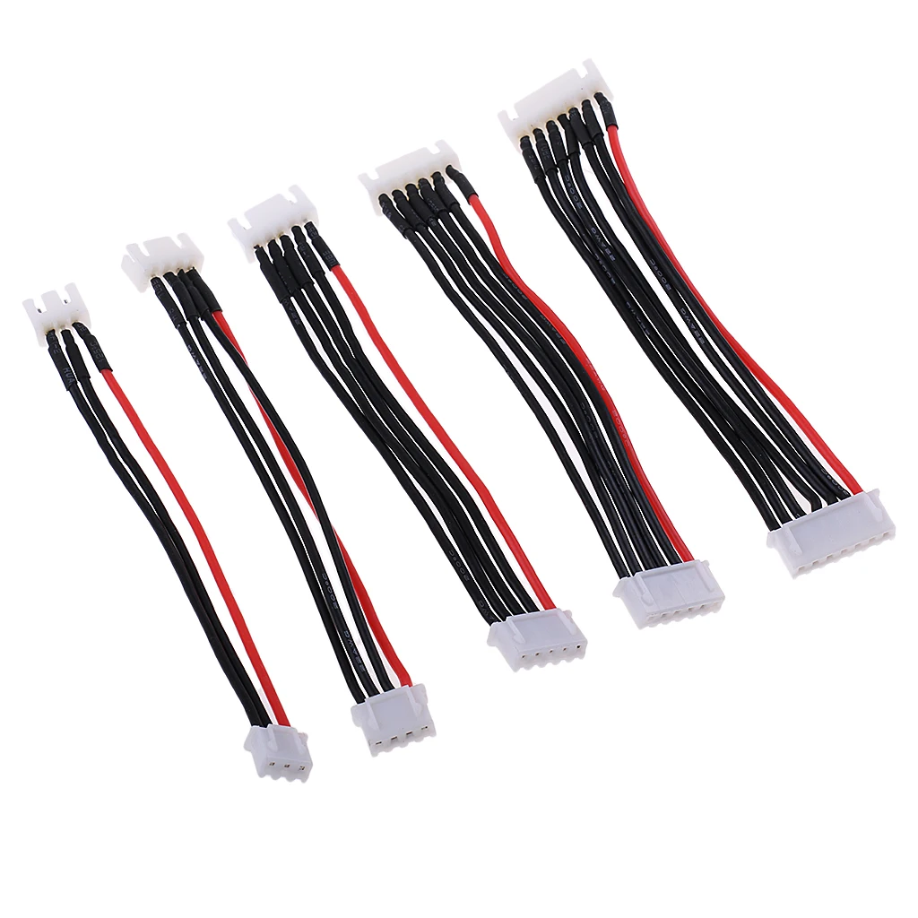 5pcs JST XH 2.54mm Connector Extension Lead Wires Cables 4 inch for RC Lipo Lithium Battery, 7pin 6pin 5pin 4pin 3pin