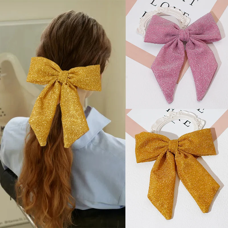 Lystrfac Fashion Hair Bow Hairpin for Women Girls Bright Color Hair Clips Back Head Bow Barrette Female Hair Accessories 2022 short women winter jacket stand collar bright shiny fabric female coat padded parkas solid winter clothes women