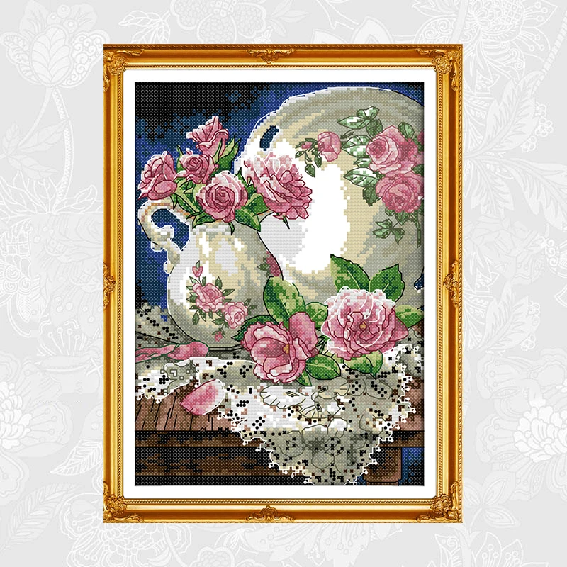 

Vase and Rose Counted Cross Stitch Patterns 11CT 14CT DIY Embroidery Thread Sets Home Decor Needlework Cross Stitch Kits