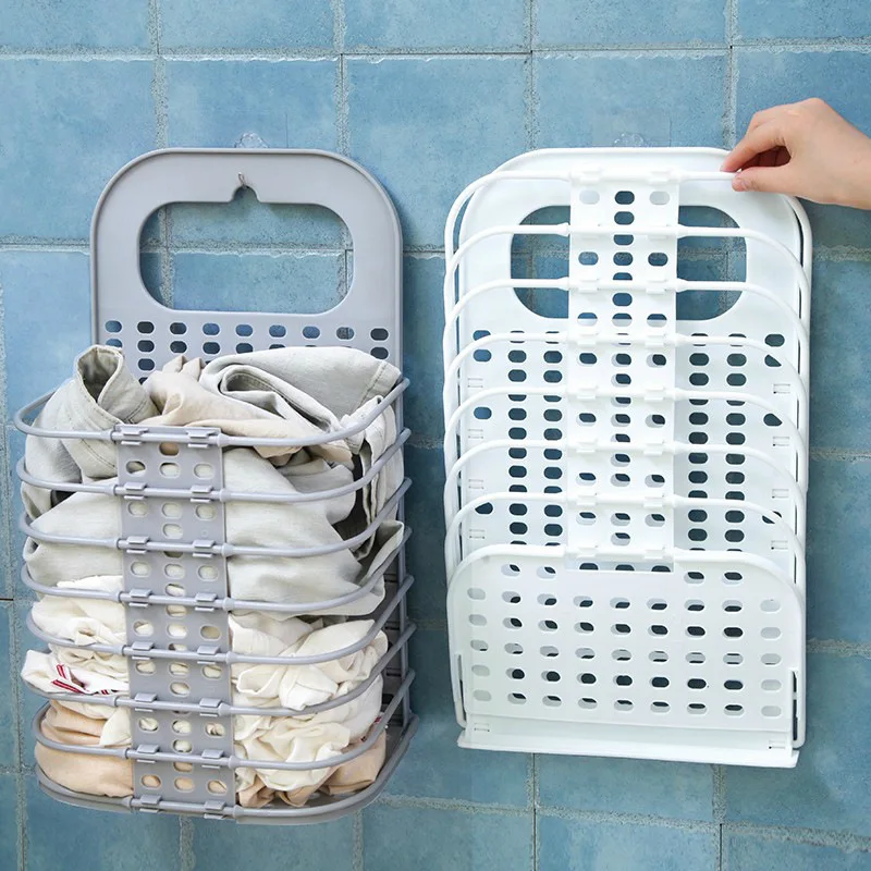 

Laundry Basket Wall Hanging Foldable Hole Punched Wall-Mounted Toy Storage Basket Bathroom Laundry Basket Storage Basket Laundry