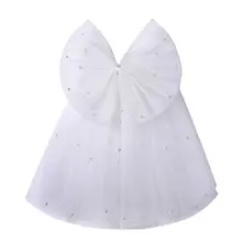 Детская короткая свадебная фатиновая вуаль с бантом для девочек, головной убор с искусственным жемчугом и бусинами