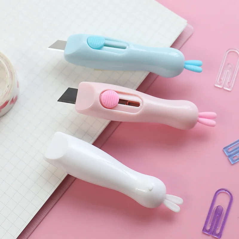 Мини-нож с кроликом розовый портативный студенческий нож Канцелярские Школьные Инструменты Офисные ножницы для бумаги