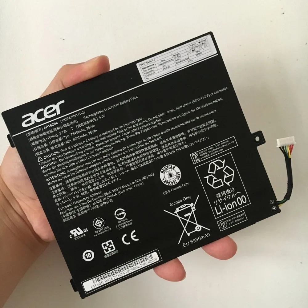 Новая Оригинальная батарея для acer Switch 10 V(SW5-017)(SW5-017P) AP16C46 3,75 V 28WH