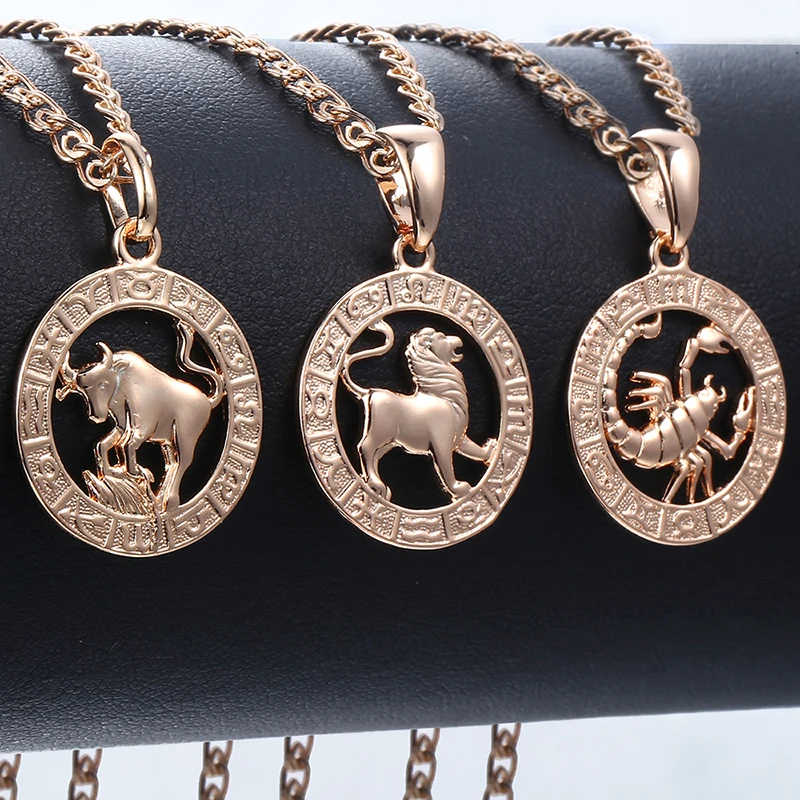 Цепочка с подвеской в виде знака зодиака розовое золото 585 пробы|necklaces for women|pendant