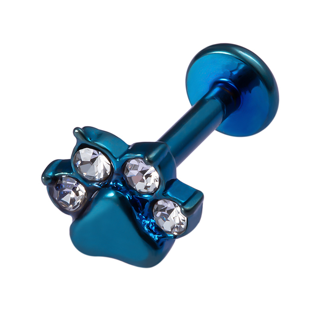 Paw Labret Monroe Lip Ring Bar Stud Zircon Internally Threaded 16G Tragus Helix Ear Cartilage Piercing Earring Body Jewelry