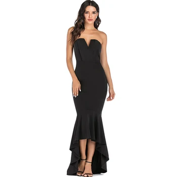 

Yuvie Sexy Off Shoulder Womens High Low Dress Sleeveless Maxi Black Ruffled Vestidos Cocktail Party Bodycon White Dresses