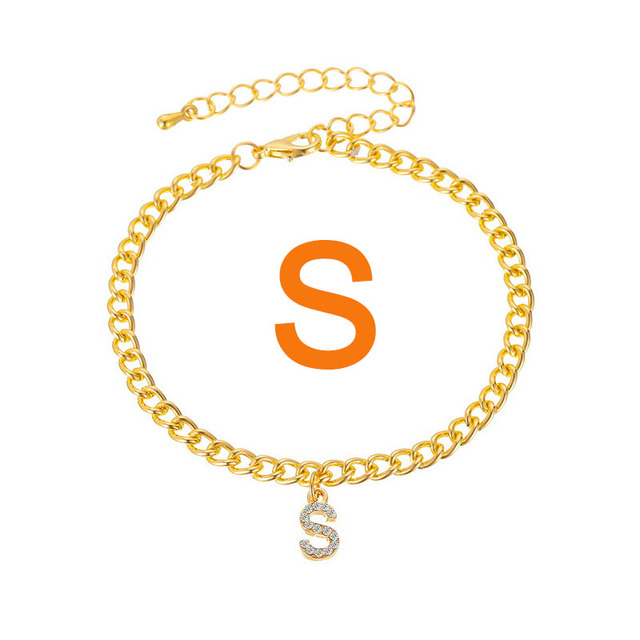 Initial Letter Rhinestone Bracelets Anklet For Women Boho Gold Color Chain Alphabet Pendant Summer Beach Girls Jewelry