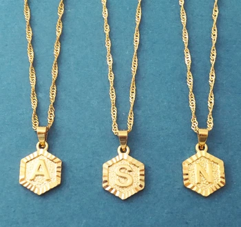 

Fashion Gold Color A-Z Letter Choker Necklace Stainless Steel Jewelry Geometric Hexagon Pendant Necklace Accesorios Mujer