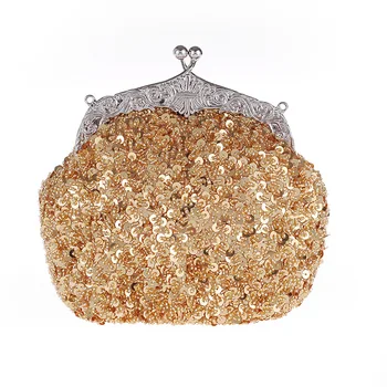 

Double Flower Hand Made Women Beaded Evening Purses Metal Frame Bridal Sequined Clutch Bags Wedding Small Handbags