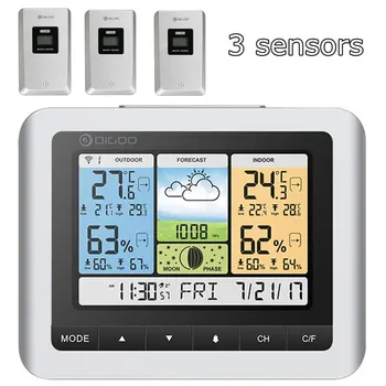 

Digoo DG-TH8888 Wireless Home Weather Station Digital Thermometer Humidity Sensor Outdoor Indoor Forecast Sensor Clock 3CH