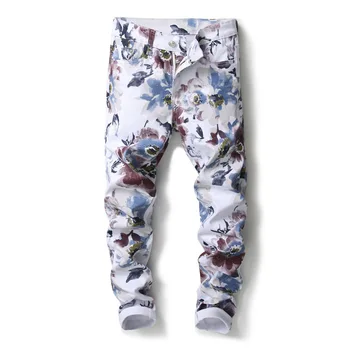 

Floral Pattern 3D printing Men's Jeans Stretch Denim Skinny Flower Painted Denim Pants Slim Trousers Size 29-38 High Quality