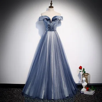

Elegant Velvet Beaded Long Prom Evening Dresses 2019 Sequin Tulle Short Sleeve Wedding Formal party Gowns Srobe de soiree