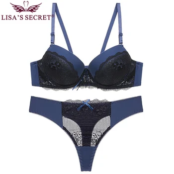 

Women Bra and Thong Set Push Up Sexy Lace Underwear Set Solid Plus Size A B Cup Brassiere Panties Set Girls Lingeries G String