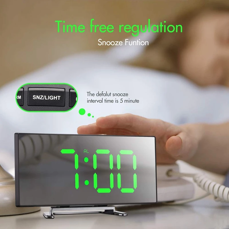 Réveil Numérique Incurvé de 7 Pouces à Intensité Variable, Horloge  Électronique LED Sn pour Chambre d'Enfant, Horloge de Table à Grands  Chiffres