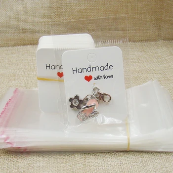 

5*4cm kraft /white handmade with love ring card 100pcs +100oppbag for jewelry small pendant display package