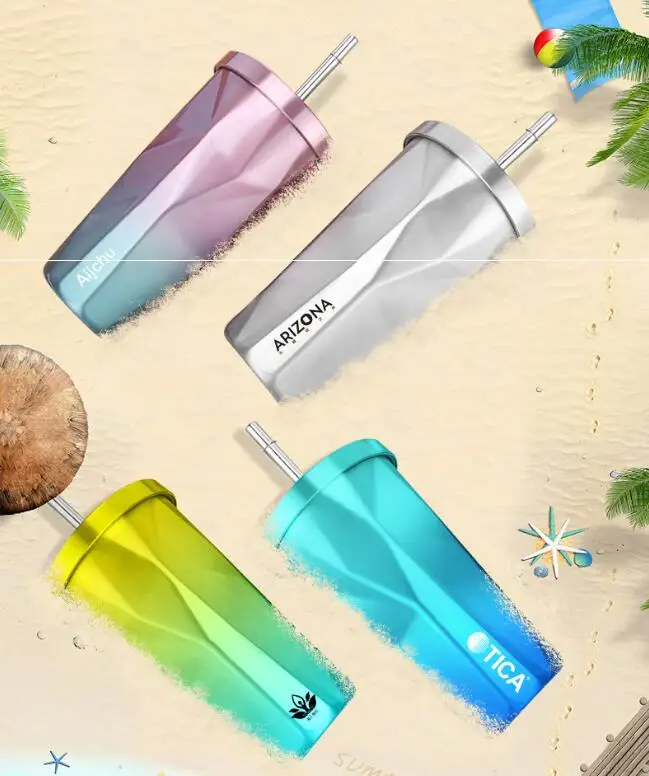 water bottle Красочное питье из нержавеющей стали, чашка с крышкой и соломинкой, стакан для горячей и холодной воды с двойными стенками, вакуумная изоляция, кофейная кружка для воды - Цвет: water bottle